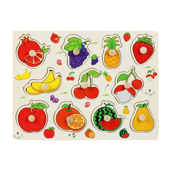 Pyaiiner Fruit Puzzle Board with Graspable Wooden Pieces for Cognitive Development and Early Learning Christmas Gift