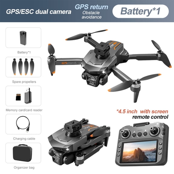 Pyaiiner GPS Drone With 4.5 Inch Screen Remote Control Brushless Motor And Cool Lights Drones 5G RC Quadcopter Altitude Hold Obstacle Avoidance For Kids Adults