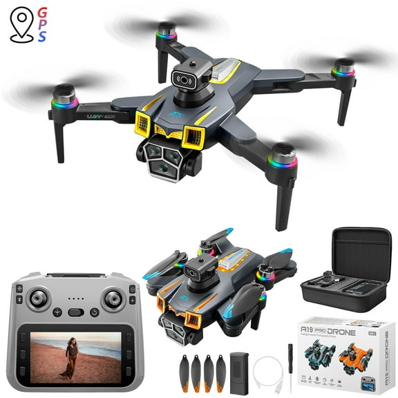 Pyaiiner GPS Drone with 5.9 Inch Screen Remote Control Brushless Motor and Cool Lights Drones 5G RC Quadcopter Altitude Hold Obstacle Avoidance for Kids Adults
