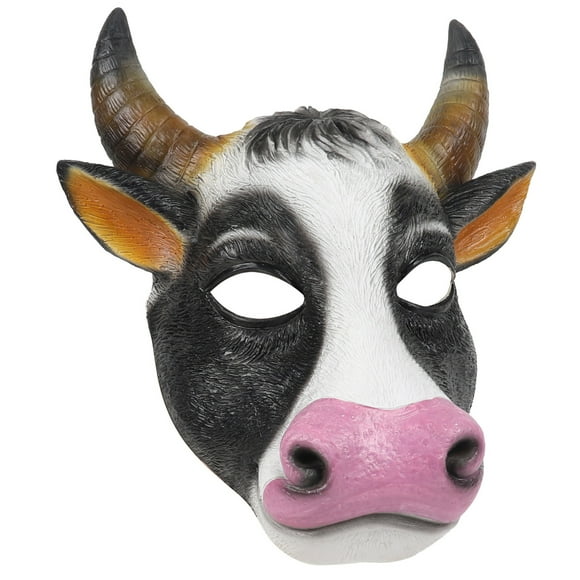 Pyaiiner Halloween Cow Half Face Latex Mask Funny Animal Pig Head Cover Prank Performance Costume for Party Cosplay
