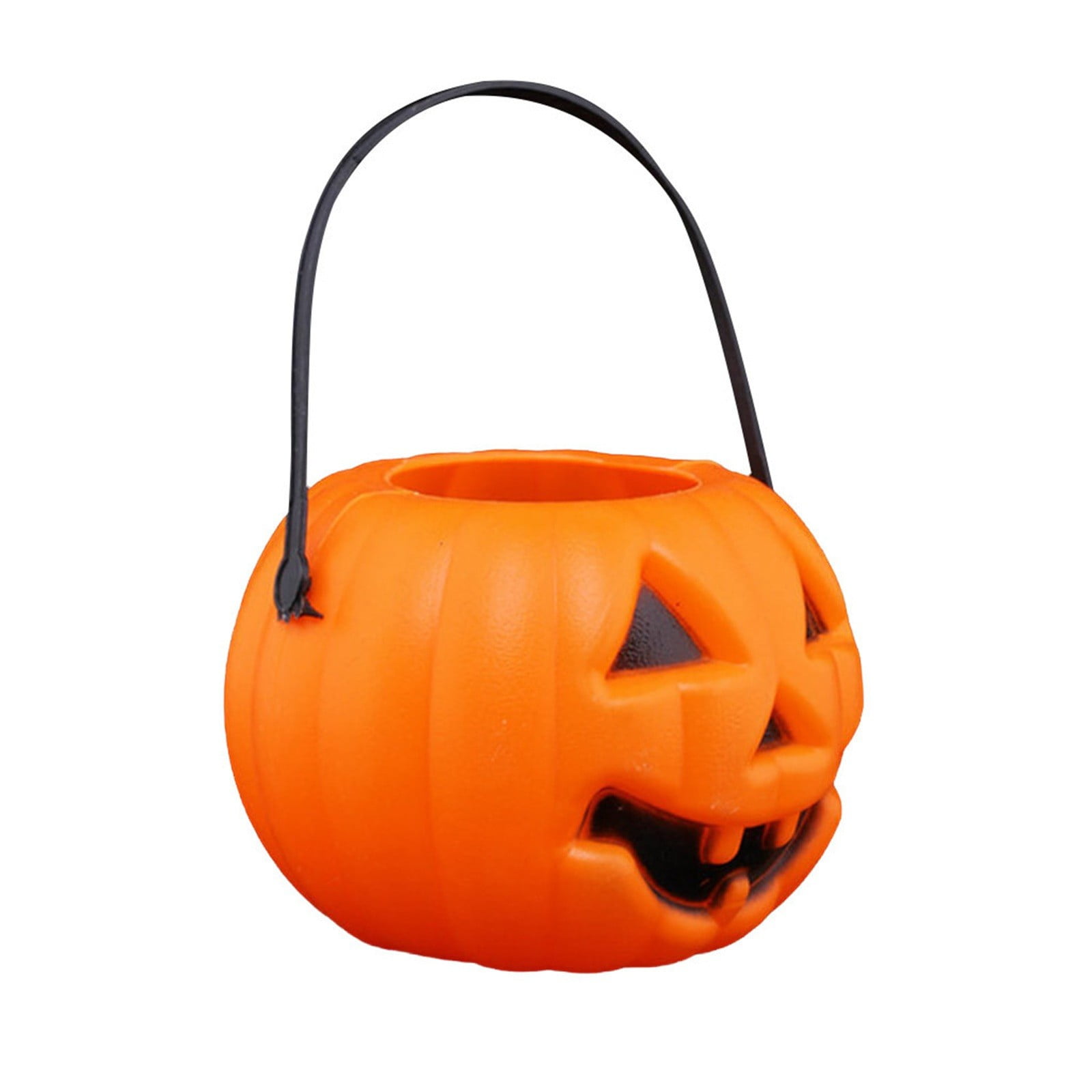 NUOBESTY Portable Halloween Pumpkin Candy Bucket - Large Capacity Plastic Treat Holder With Handle, Orange, 7x7x6.7 Inches