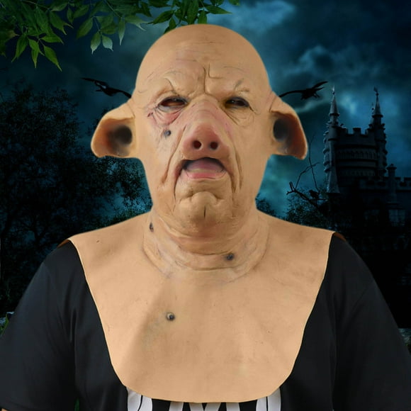 Pyaiiner Halloween Scary Pig Mask Realistic Latex Full Face Cover Horror Animal Costume for Adults Party Decoration