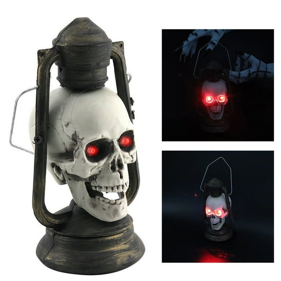 Pyaiiner Halloween Skull Lantern with LED Lights Red Eyes Glow in The Dark Skeleton Decor for Spooky Porch Yard and Party Displays