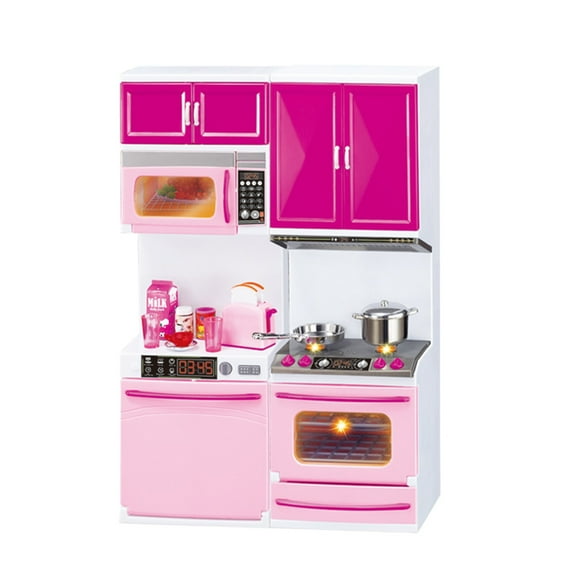 Pyaiiner Hot Pink Kitchen Play Set 4 Style for Choose with Realistic Indoor Games Kitchen Cooking Playset Toys Refrigerator 12×9Inch