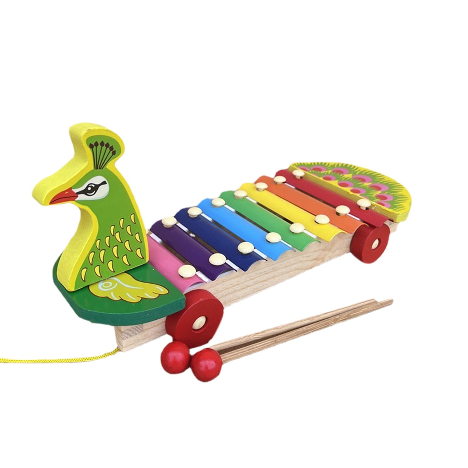 Pyaiiner Wooden Peacock 8-Note Xylophone with Pull String Motion for ...