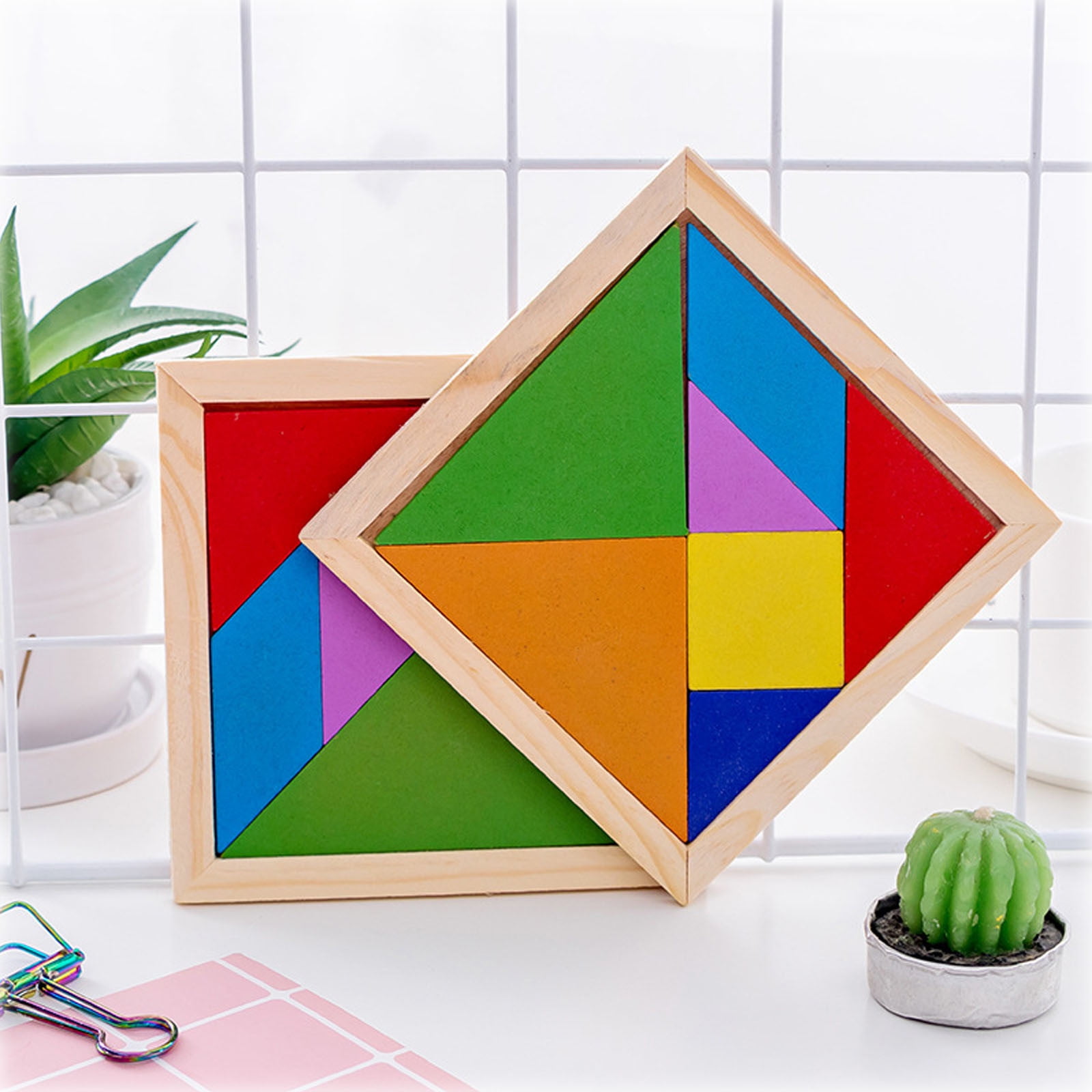 Pyaiiner Wooden Tangram Puzzle Brain Teaser Colorful Puzzle Educational ...