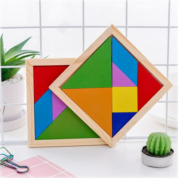 Pyaiiner Wooden Tangram Puzzle Brain Teaser Colorful Puzzle Educational Toys Developmental Learning Games for All Ages 4.54Inch×4.52Inch