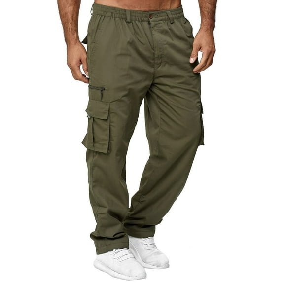 Pybcvrrd Men's Casual Pants Stretch Waist Straight Fit Relaxed Cargo Pants