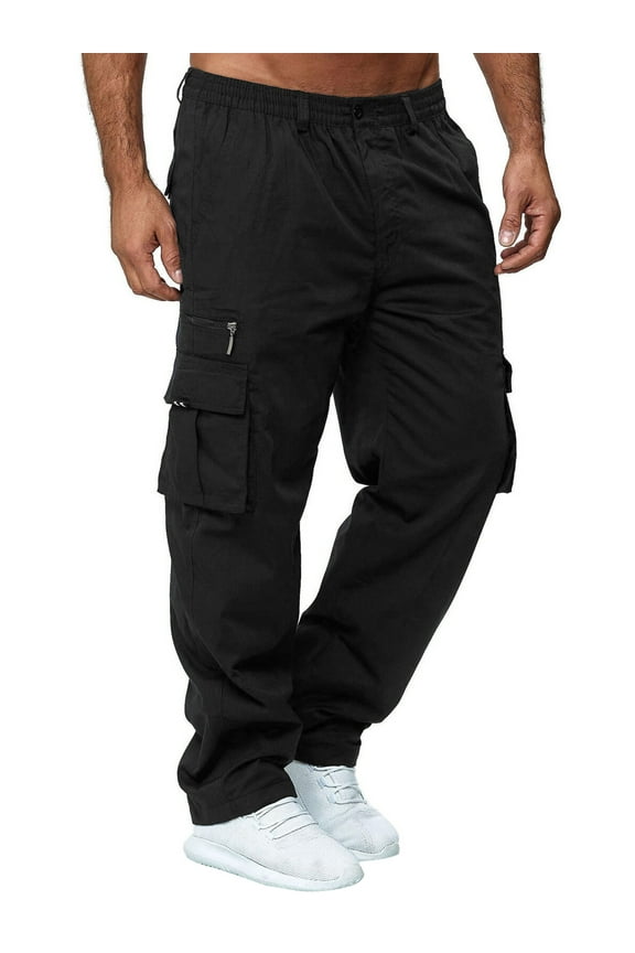 Men's Casual Pants Stretch Waist Straight Fit Relaxed Cargo Pants