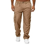 Pybcvrrd Men's Casual Pants Stretch Waist Straight Fit Relaxed Cargo Pants