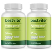 Pycnogenol 50mg 120 Capsules 2-Pack - French Maritime Pine Bark Extract - No Stearates - Gluten Free - Non GMO