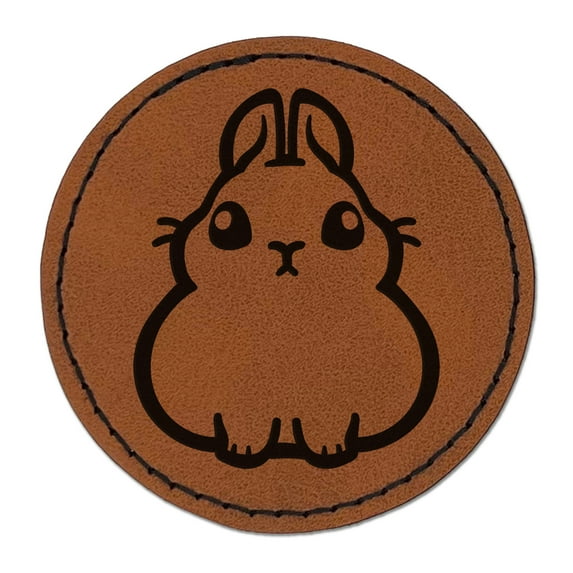 Pygmy Rabbit Bunny Cute 2.5" Faux Leather Round Engraved Iron-On Patch - Brown