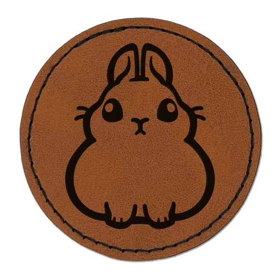Pygmy Rabbit Bunny Cute 2.5" Faux Leather Round Engraved Iron-On Patch - Brown