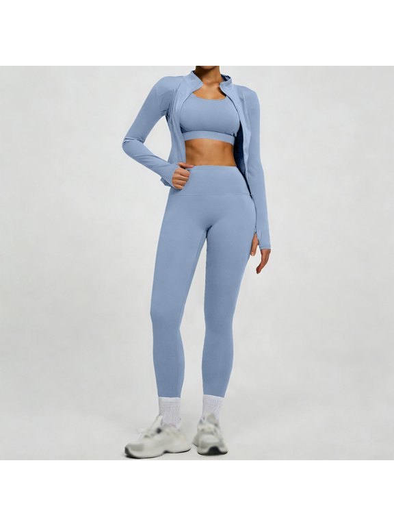 2 Piece Gym Workout Sets for Women High Waist Butt Lifting Seamless Yoga Leggings Jacket