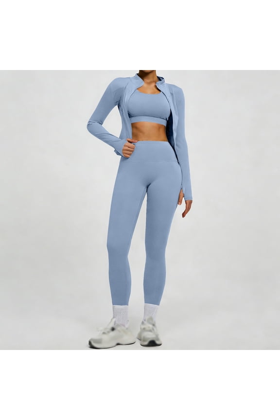 2 Piece Gym Workout Sets for Women High Waist Butt Lifting Seamless Yoga Leggings Jacket