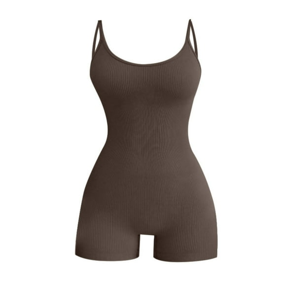 Pyhlmscde Abercrombie Jumpsuit, Women's Jumpsuits, Plus Size Jumpsuit, Women's Round Neck Sleeveless Suspender Solid Color Jumpsuit Sexy Suspender Bodysuit Coffee M