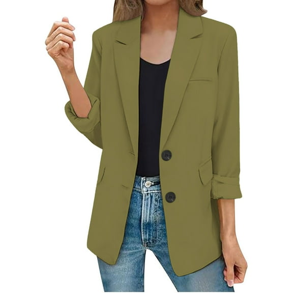 Pyhlmscde Button Down Shirt, Early Fall Fashion, Lightweight Cardigans for Women, Womens Casual Jacket Pockets Long Sleeve Front Work Lapel Jacket Army Green L