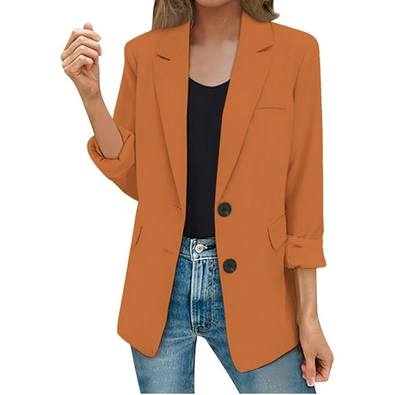 Pyhlmscde Button Down Shirt, Early Fall Fashion, Lightweight Cardigans for Women, Womens Casual Jacket Pockets Long Sleeve Front Work Lapel Jacket Orange XL