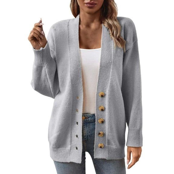 Pyhlmscde Cardigan Solid Color Mid Length Coarse Sweater For Women, Flannel Shirt Women, Knit Cardigan, Cardigan Sweaters For Women
