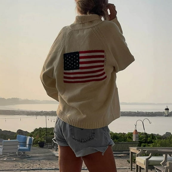 Pyhlmscde Cardigan Sweaters for Women Women American Flag Cardigan Sweaters Y2k Long Sleeve Open Front Button Down Cardigans USA Flag Knitwear,American Flag Sweater, Flag Sweaters for Women