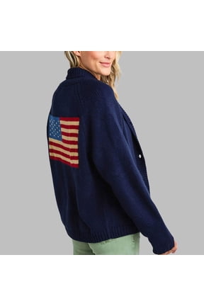 Cardigan Sweaters for Women Women American Flag Cardigan Sweaters Y2k Long Sleeve Open Front Button Down Cardigans USA Flag Knitwear,American Flag Sweater, Flag Sweaters for Women