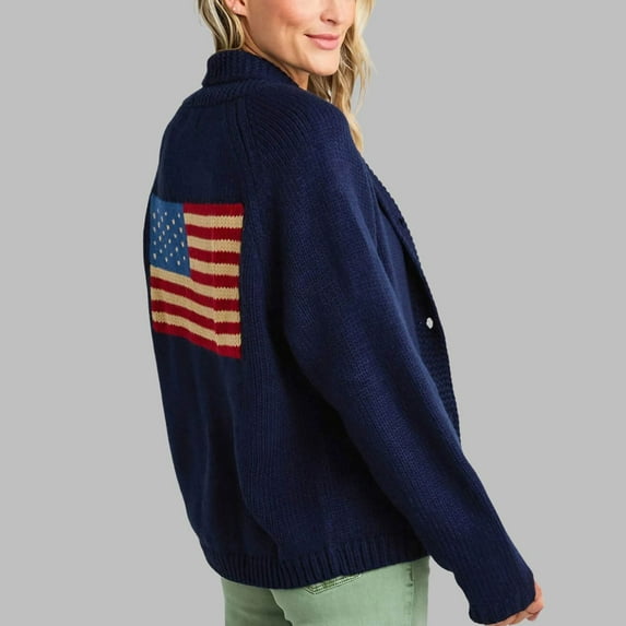 Pyhlmscde Cardigan Sweaters for Women Women American Flag Cardigan Sweaters Y2k Long Sleeve Open Front Button Down Cardigans USA Flag Knitwear,American Flag Sweater, Flag Sweaters for Women