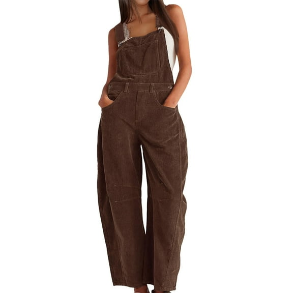 Pyhlmscde Corduroy Overalls for Women Barrel Wide Leg Bib Corduroy Pants Women Adjustable Romper Jumpsuit with Pockets, Coveralls for Women, Womens Coveralls, Women Rompers Summer