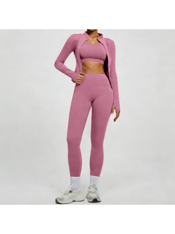 Gym Outfits for Women Set 2 Piece Seamless High Waist Butt Lifting Leggings Yoga Jacket