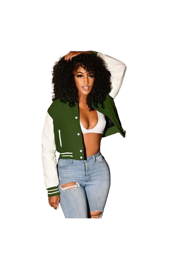 Jackets for Women, Fall Coats, Early Fall Fashion, Fashion Women Autumn Casual Stand Collar Button Long Sleeve Pocket Coat Baseball Jackets Army Green M