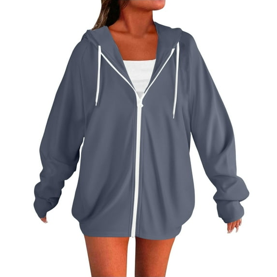 Pyhlmscde Jackets for Women Fall Lightweight Sweatshirt Print Long Sleeve Shirts Drawstring Full Zip Hoodies, Hooded Cardigan, Lightweight Cardigans for Women, Womens Cardigan Navy M