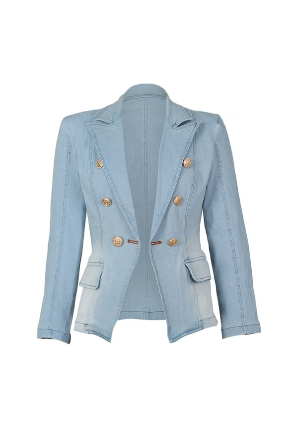 Jean Shirts for Women Denim, Denim Jacket for Women, Denim Shirt Women, Women's Slim Fit Denim Tailored Double Breasted Pockets Jeans Jacket Light Blue 2XL