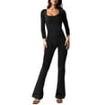 thumbnail image 1 of Pyhlmscde Jumpsuits for Women Square Neck Wide Leg Full Length Romper Playsuit, Jumpsuits for Women Casual, Black Jumpsuit for Women, Long Sleeve Jumpsuit for Women, 1 of 3