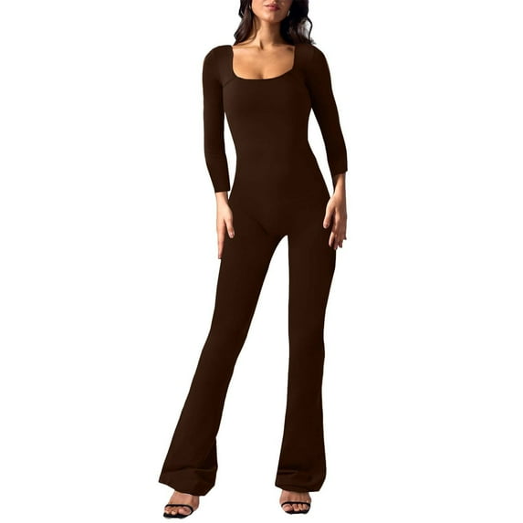 Pyhlmscde Jumpsuits for Women Square Neck Wide Leg Full Length Romper Playsuit, Jumpsuits for Women Casual, Black Jumpsuit for Women, Long Sleeve Jumpsuit for Women