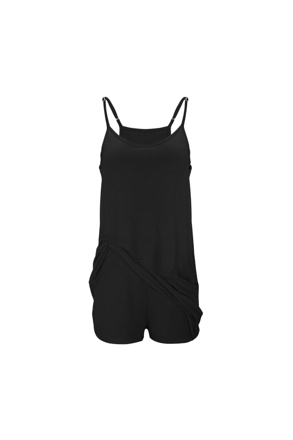 Jumpsuits for Women, Women's Summer Sleeveless Mini Dress V Neck Spaghetti Straps Athletic Built-in Shorts Sundress Tennis Dress Workout Golf Athletic Dresses (Black, M)