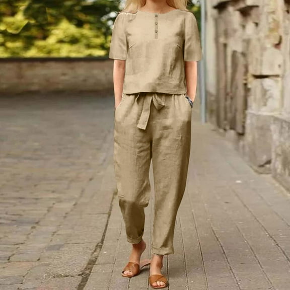 Pyhlmscde Linen Sets for Women 2 Piece, Womens Jumpsuit, Women 2 Piece Outfits Sets
