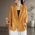 thumbnail image 1 of Pyhlmscde Linen Women Summer Lightweight Casual One Button Linen Work Jackets Lapel 3/4 Sleeve For Women Trendy, womens blazers for work casual, womens blazers dressy casual, jackets for women, 1 of 3