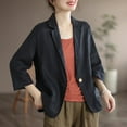thumbnail image 1 of Pyhlmscde Linen Women Summer Lightweight Casual One Button Linen Work Jackets Lapel 3/4 Sleeve For Women Trendy, womens blazers for work casual, womens blazers dressy casual, jackets for women, 1 of 3