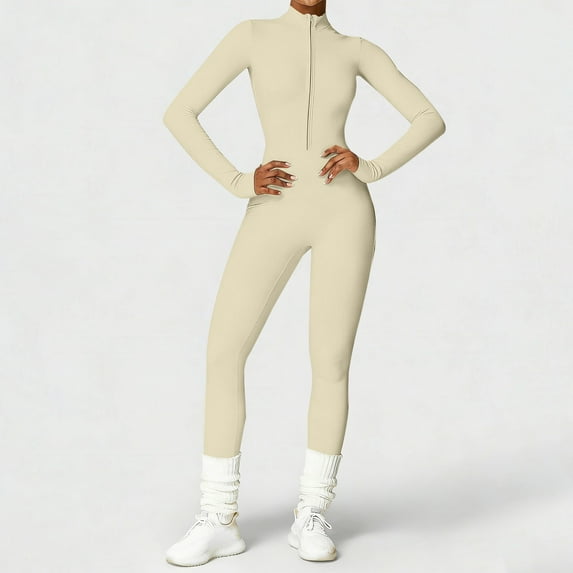 Pyhlmscde Long Sleeve One Piece Jumpsuits for Women Bodycon Workout Zip Up Romper