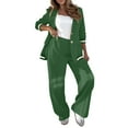 thumbnail image 1 of Pyhlmscde Lounge Sets for Women, Women's 2 Pieces Streetwear Pants Sets Suits Long Sleeve Shirt Collar Striped Outdoor Work Regular Fit, Two Piece Sets for Women Green XS, 1 of 8