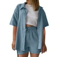 thumbnail image 1 of Pyhlmscde Luggage Sets, Women Summer Cotton Linen Short Thin Sets 2 Piece Shorts Top Lounge Beach Vacation Two Piece Outfits Tracksuits Button Suit (Light Blue, 2XL), 1 of 6