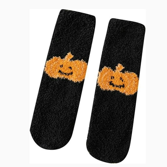 Pyhlmscde Pumpkin Bat Cute Printed Halloween Socks, Halloween Socks for Women, Fluffy Socks, Crew Socks for Women