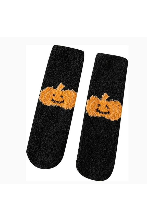 Pumpkin Bat Cute Printed Halloween Socks, Halloween Socks for Women, Fluffy Socks, Crew Socks for Women