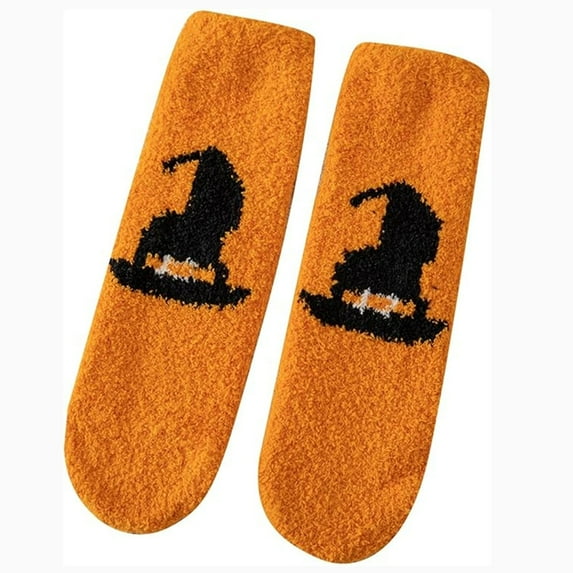 Pyhlmscde Pumpkin Bat Cute Printed Halloween Socks, Halloween Socks for Women, Fluffy Socks, Crew Socks for Women