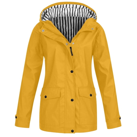 Pyhlmscde Rain Jacket Women Zip Up Casual Hoodies Lightweight Windbreaker Jackets Long Sleeve Coat Travel Jackets, Windbreaker Jacket Women, Trench Coat Women, Hoodies for Women Yellow L