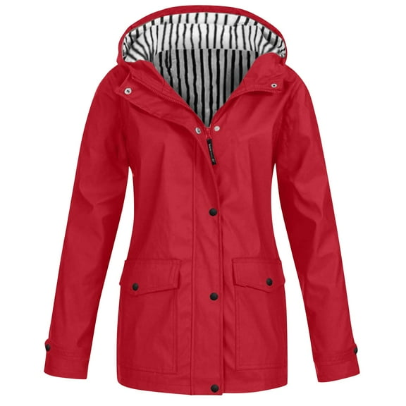 Pyhlmscde Rain Jacket Women Zip Up Casual Hoodies Lightweight Windbreaker Jackets Long Sleeve Coat Travel Jackets, Windbreaker Jacket Women, Trench Coat Women, Hoodies for Women Red 2XL