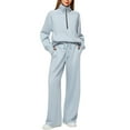 thumbnail image 1 of Pyhlmscde Two Piece Sets for Women, Lounge Sets for Women, Half Zip Sweatshirt Women, Women's Comfortable Casual Solid-Color Long Pants Spring/Fall Set Light Blue L, 1 of 6