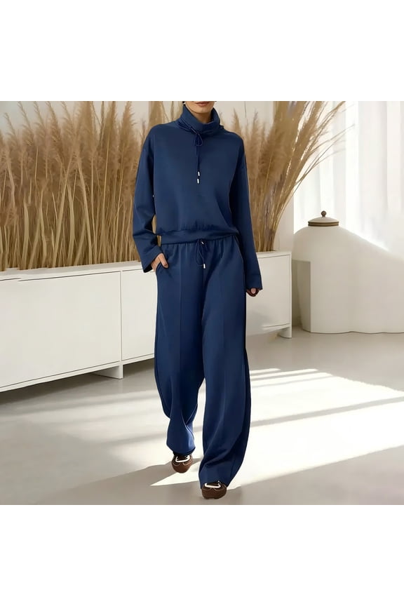 Warm Up Suits for Women 2 Pieces Casual Matching Set Lapel Sweatshirt Wide Leg Pants