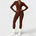 thumbnail image 1 of Pyhlmscde Women Bodycon Long Sleeve Workout Jumpsuit Zip Up Romper plus women two piece outfits sets, 1 of 6