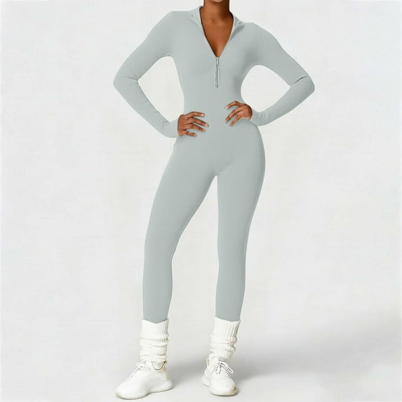 Pyhlmscde Women Bodycon One Piece Workout Jumpsuit Zip Up Romper and women two piece outfits sets