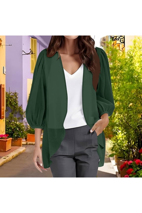 Women Chiffon Cardigan 3/4 Sleeve Chiffon Open Front Lightweight Summer Blouse Tops Beach Cover Up, Summer Cover Ups for Women Cardigan, Ladies Lightweight Summer Jackets
